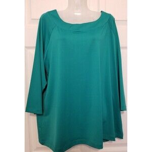 Susan Graver Women's Top Size 1X Green Boat Neck 3/4 Sleeve Essentials Tunic